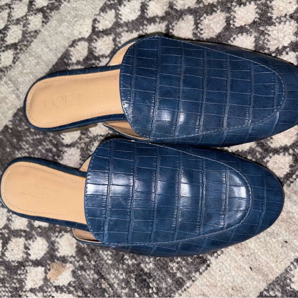 LOFT Navy Croc-Patterned Mules